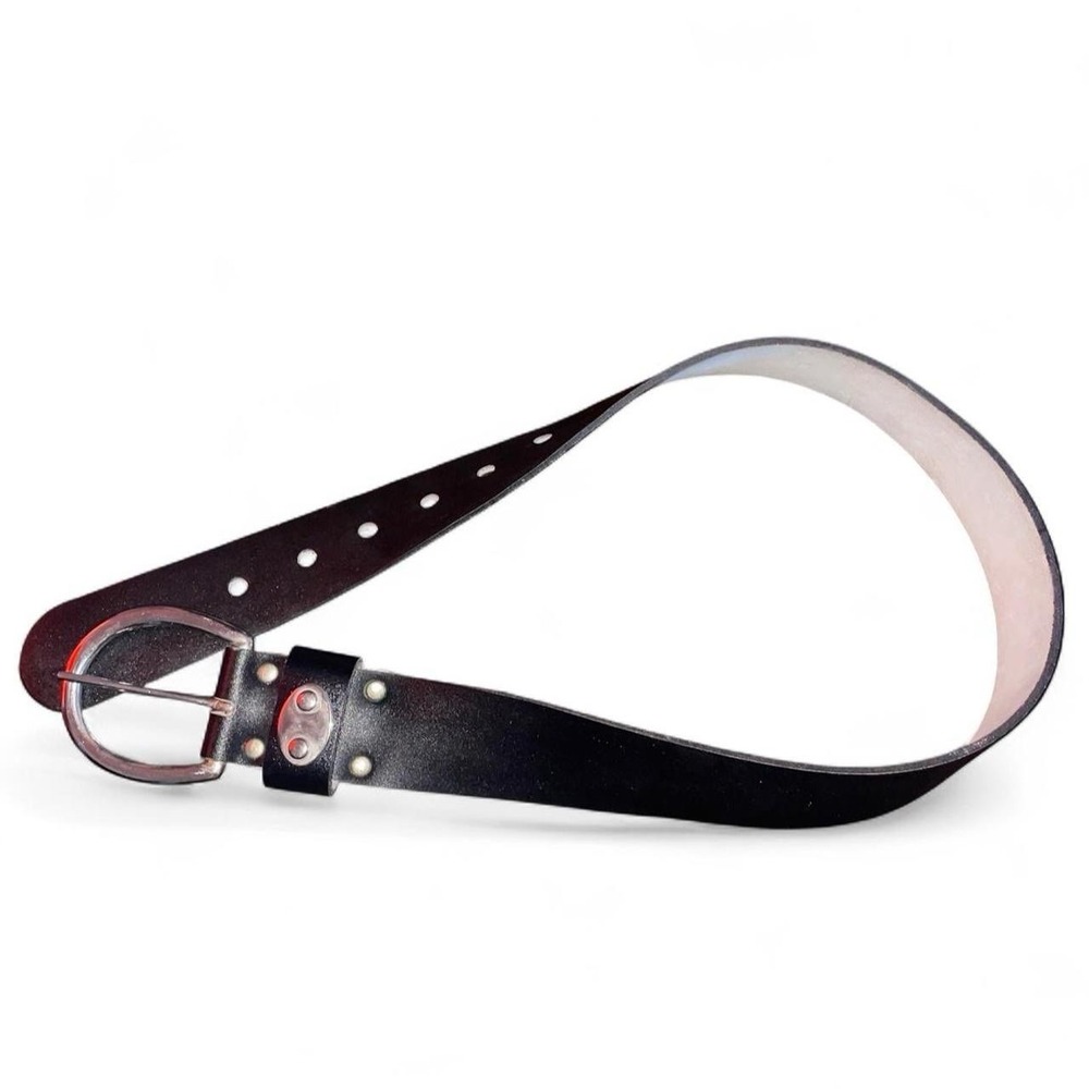 Large Chunky Thick Black Leather Belt with Silver Buckle Rocker Punk Goth